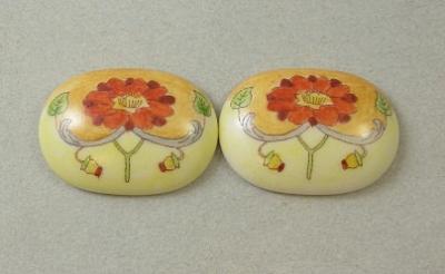 Orange Floral Cabs- Pair