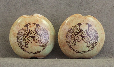 Celtic Raven Design Bead Pair -- Pistachio 